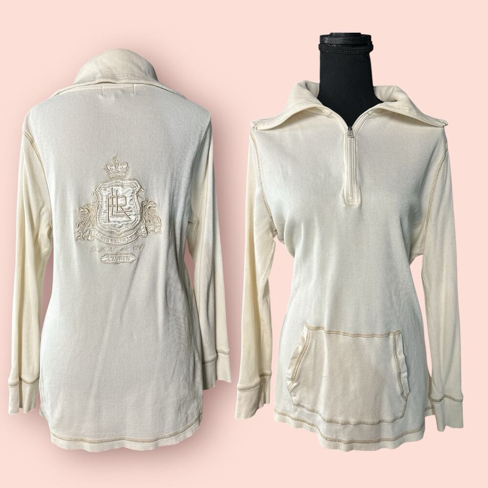 Ralph Lauren Active Cream Gold 1/4 Zip Womens Plus Size 1x Y2K Cyber Goth Grunge